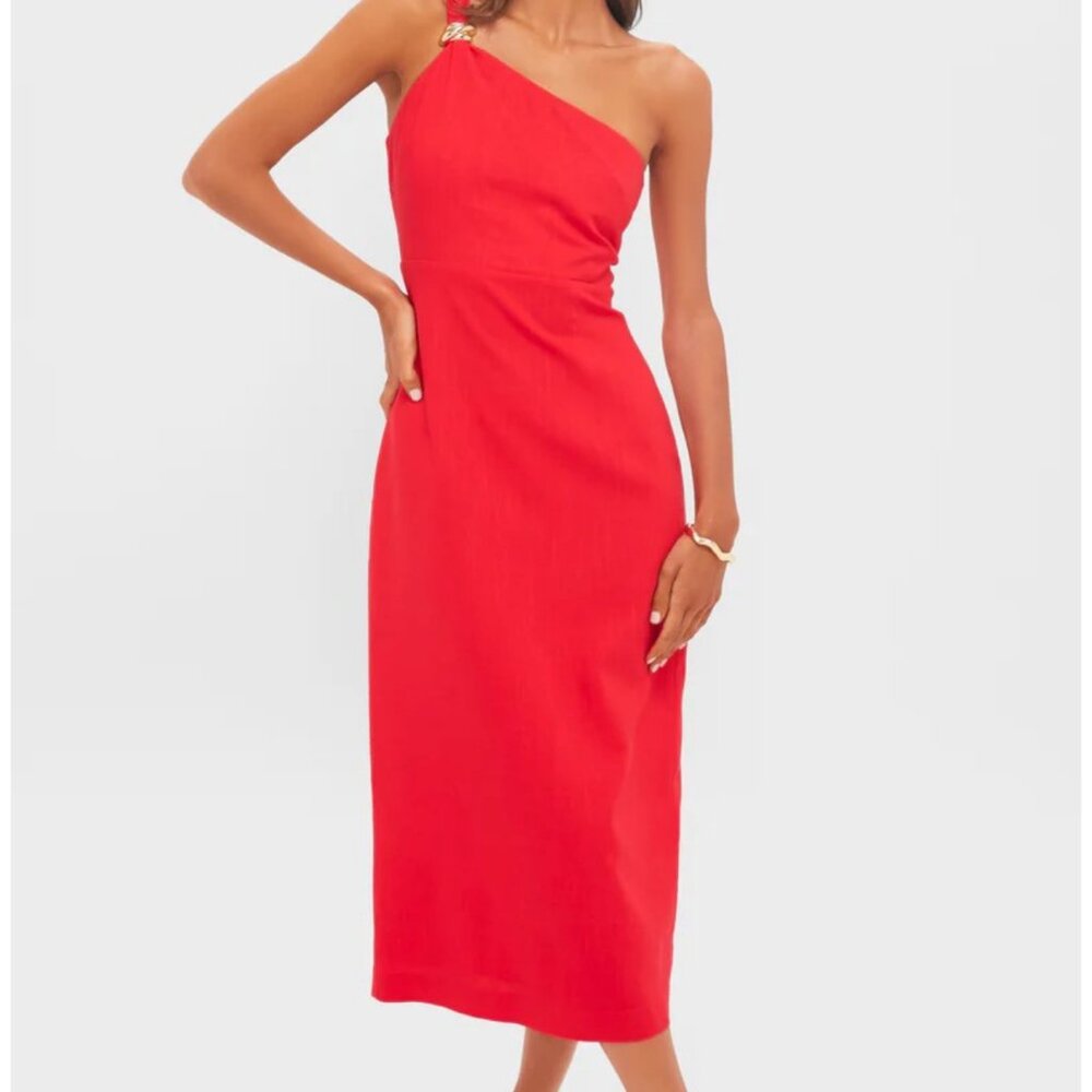 Tuckernuck Red Linen Dominica Midi Dress L New With Tags